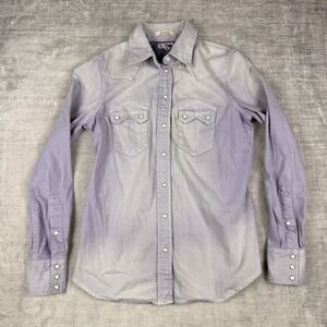 Levis Shirt Womens Small Purple Denim Pearl Snap Western Faded Light‎ Wash